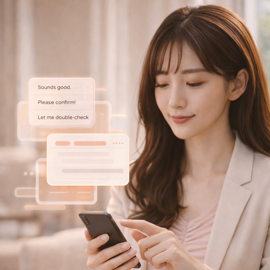 대화 분석과 답장 후보를 보여주는 따뜻한 톤의 앱 화면